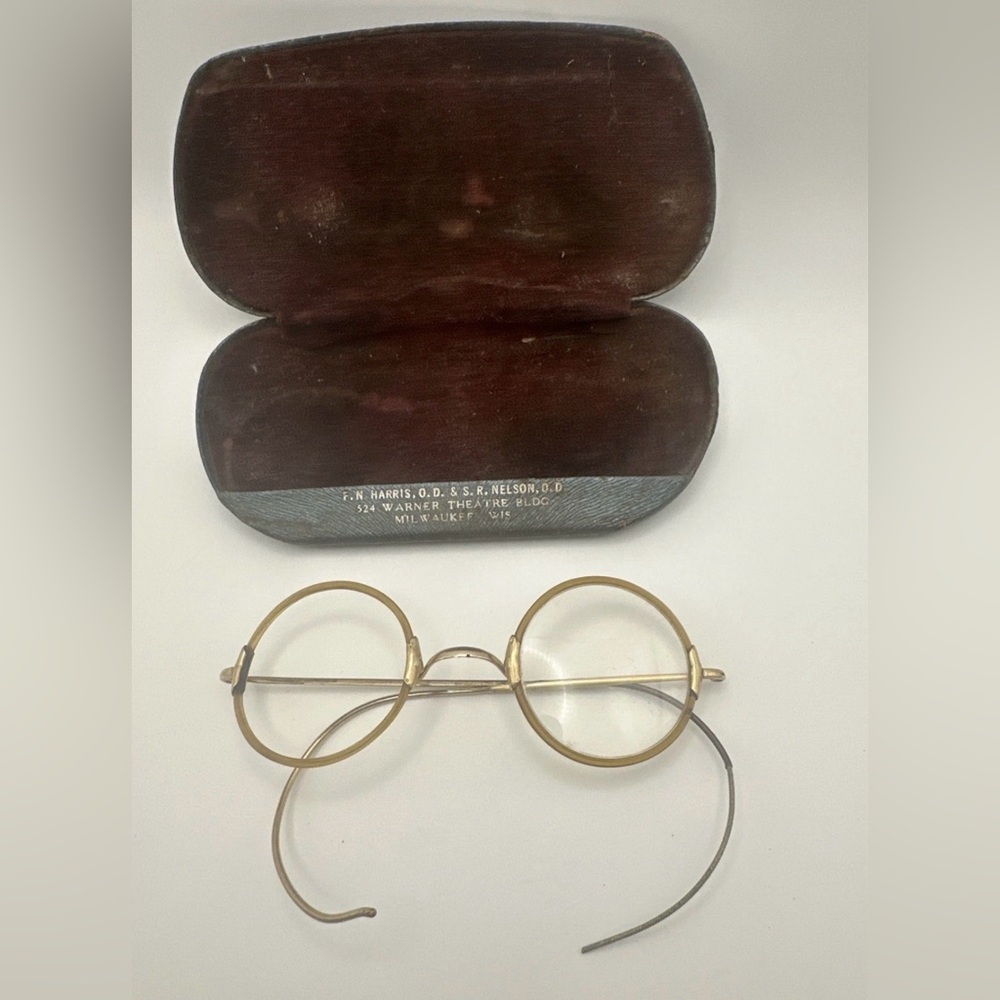 Antique Shuron Torty Celluloid Rim Eyeglasses Round Windsor Frames with Case